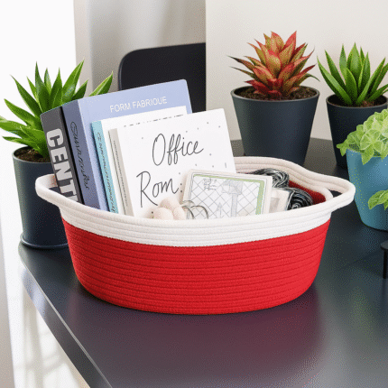 Alice Craft Cotton Storage Gift Basket For Home & Kitchen | Rectangle , Oval Basket| Foldable Packing Box | Durable | Multipurpose Basket | Ideal For Gift & Decoration (White ,Red)